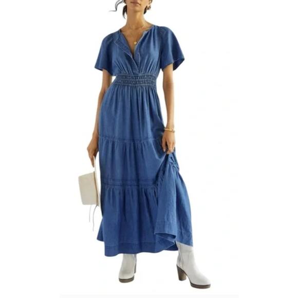 Maeve by Anthropologie Maxi Dress Somerset Chambray Tiered Smocked Size XL - Picture 1 of 7